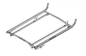 Technical drawing of a metal frame structure with adjustable components and curved edges